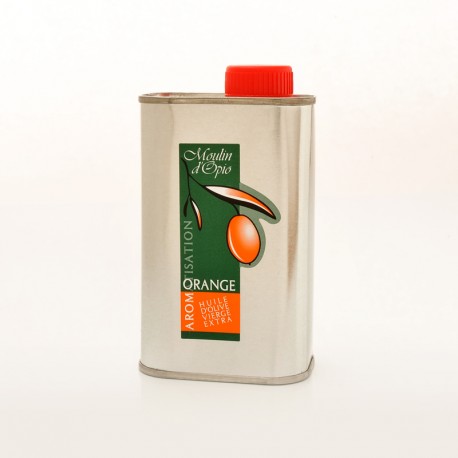 Extra natives Olivenöl mit natürlichem Orangengeschmack. Dose 25 cl